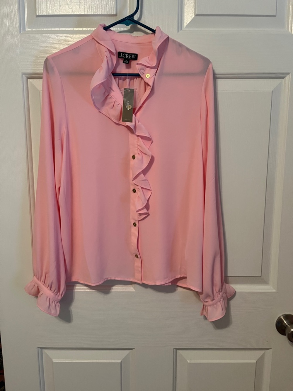 NWT J.Crew Pink Ruffle-Front Button Down Blouse